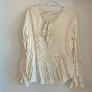 Black Swan White Silk Long Sleeve Top